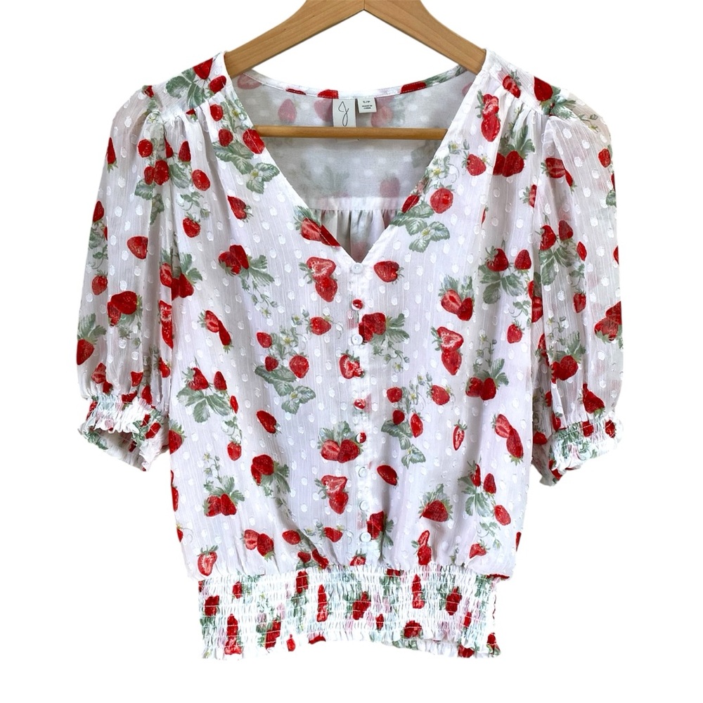 Joie Floral Strawberry Print Puff Sleeve Blouse Small